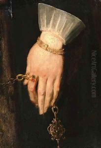 A lady's hand holding a chain, a fragment by Sir Anthony Van Dyck