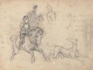 Trois Cavaliers Avec Un Chien by Rene Pierre Princeteau