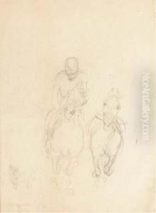 Deux Chevaux Avec Un Cavalier Vu De Face