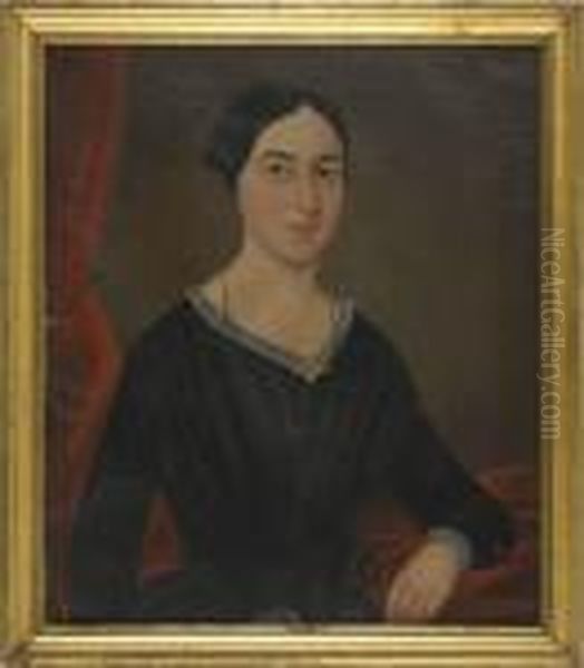 Portrait Of A Young Woman In A Black Dress And White Lace Collar With Jeweled Brooch - view 1