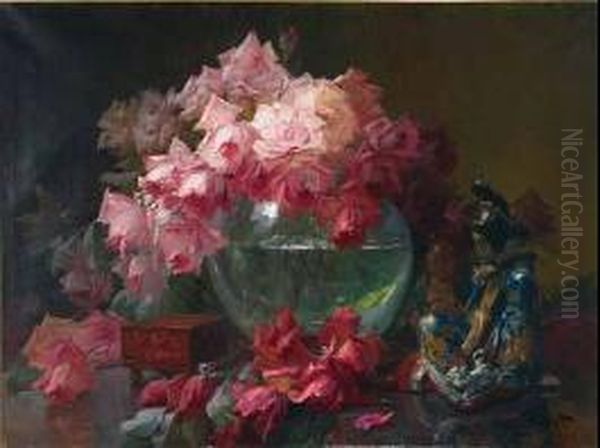 Still Life Of Roses And Japanese Figurine - view 1