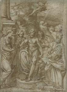 Saint John The Baptist With Saint Barbara And Other Saints