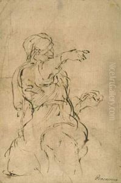 Eine Alte Frau Mit Erhobenem Arm. - view 1