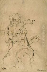 Eine Alte Frau Mit Erhobenem Arm. by Camillo Procaccini