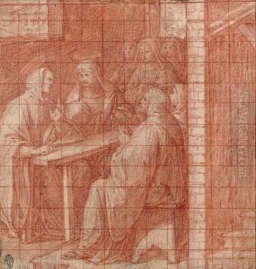 Saint Benoit Et Sainte Scholastique I Table, Entoures De Moines Et De Nonnes by Camillo Procaccini