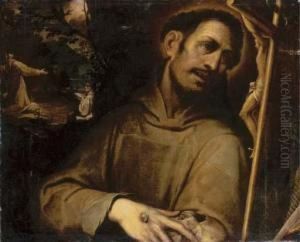 Saint Francis Adoring The Cross, With The Stigmatisation Of Saintfrancis Beyond
