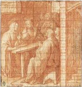 Ss. Benedict And Scholastica At Table by Camillo Procaccini