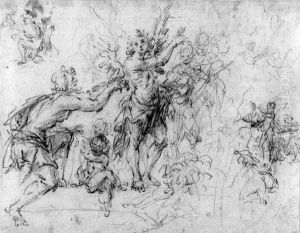 A Kneeling Figure By A Standing Angel Accompanied By Putti by Ercole Ii Procaccini