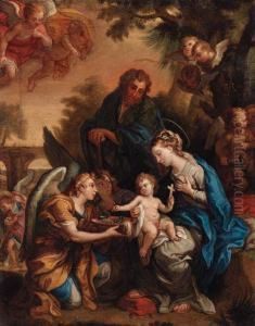 The Holy Family With Angels Presenting The Instruments Of Thepassion by Giulio Cesare Procaccini