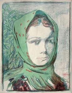 Dziewczyna W Chuscie, Okolo 1905 by Antoni Stanislaw Procajlowicz