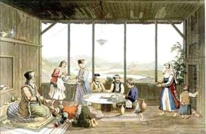 Dinner held at Delphi in honour of the painter by the elder of the village of Chryso by Edward Dodwell