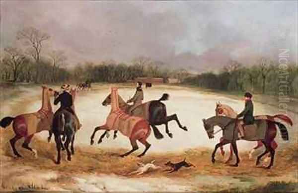 Grooms exercising racehorses - view 1