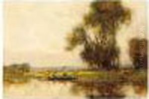 Fishing From A Punt, Signed And Dated 06, Oil On Panel, 26 X 36 Cm.; 10 1/4 X 14 In