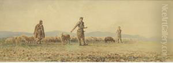 Shepherds With Their Sheep - view 1