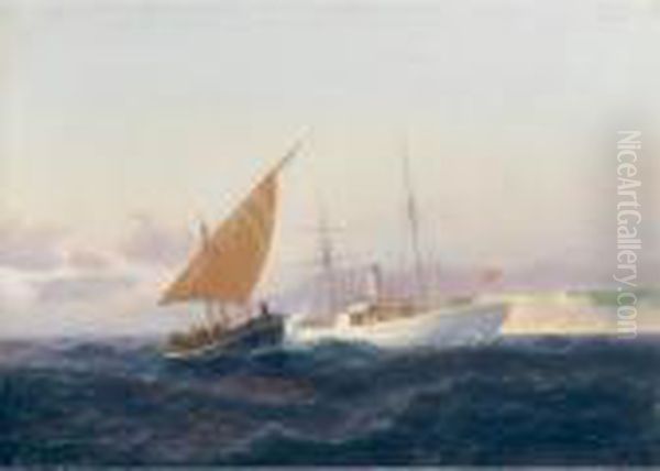 Sailing Boat And Steamer - view 1