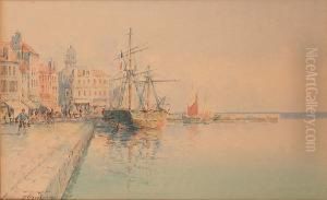 Boats In The Port Of Cherbourg by Emilios Prosalentis