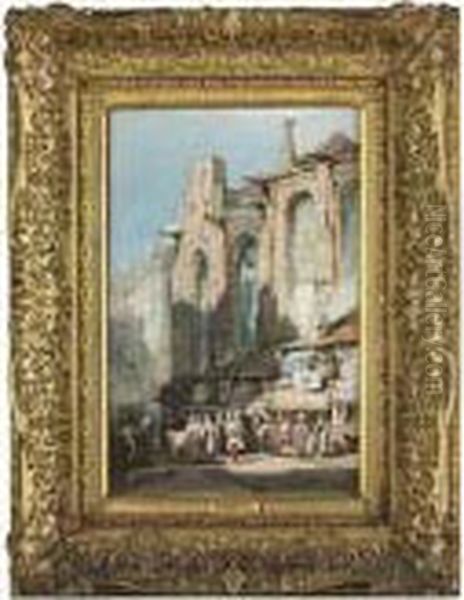 A French Town Scene With A Cathedral In The Background - view 1