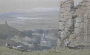 Sheep Before A Ruin And Estuary