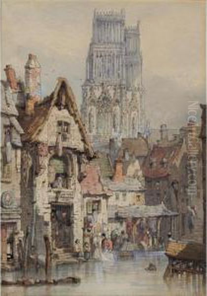 Women Washing Clothes With St.ouen Beyond, Rouen - view 1