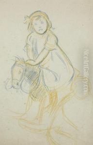 Portrait De Fillette Sur Un Cheval A Bascule