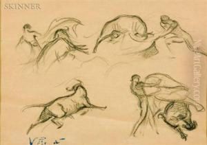 Sketches Of A Bull And Matador by Victor Prouve