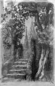 Prouve : < La Montee Des Marches Vers La Chapelle > by Victor Prouve