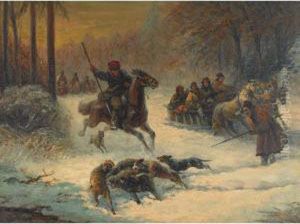 Troika""""s And Dogs Attacking Wild Boar by Gustav Prucha