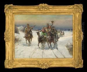 Frohliche Pferdeschlitten-fahrt by Gustav Prucha