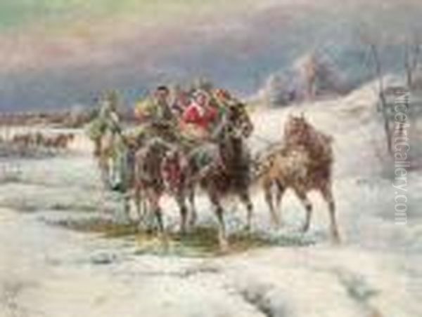 Hilarious Partyin A Troika In Wintry Landscape - view 1