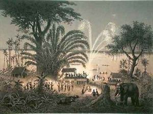 Fireworks on the river at celebrations in Bassac by Louis Delaporte