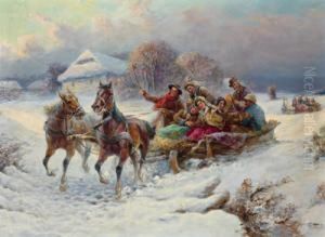 Frohliche Schlittenpartie by Gustav Prucha
