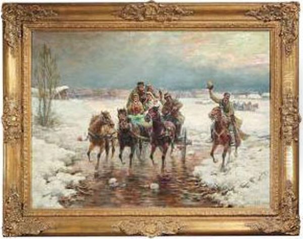 Wintry Landscape With A Small Wedding Party In A Troika - view 1