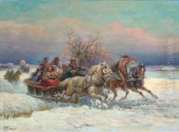 Russian Troika In A Wintry Landscape - view 1