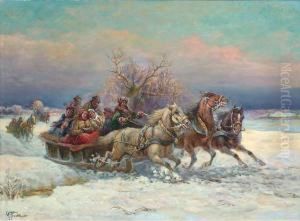 Russian Troika In A Wintry Landscape