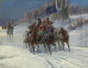 Brautzug In
Winterlandschaft. by Gustav Prucha