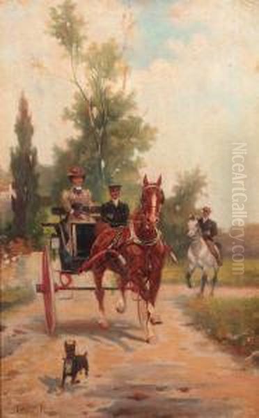 Carriage Ride Through The Park; An Elegant Couple In Acarriage - view 1
