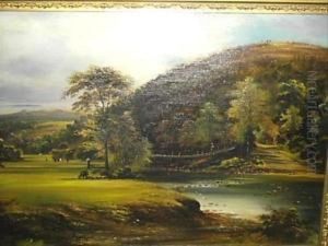 Figure On A Bridge In A Landscape by George Willis Pryce