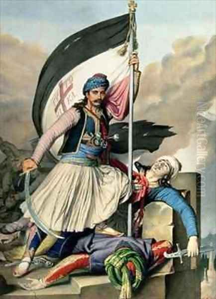 Voyage to Athens and Constantinople Nickolaki Mitropolos taking the standard of the Cross at Salona on Easter Day in 1821 - view 1