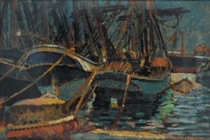 Barconi In Darsena by Mario Puccini