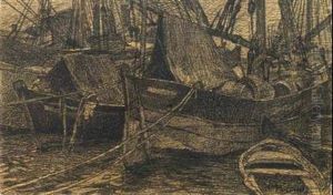 Tartane In Porto by Mario Puccini