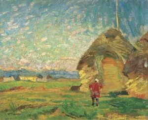 Paesaggio Con Fanciulla E Pagliai by Mario Puccini