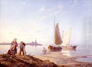 Fishing Boats off the Shore by Pieter Cornelis Dommerson