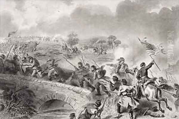 The taking of the bridge on Antietam Creek at the Battle of Antietam Maryland - view 1