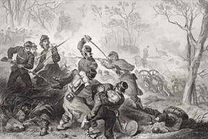 Death of Colonel Edward D Baker 1811-61 at the Battle of Balls Bluff Virginia by Felix Octavius Carr Darley
