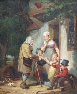 Figures Outside A Cottage, Gallery Label On Verso Figures Outside A Cottage, Gallery Label On Verso