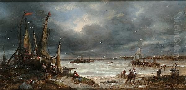 Fisherfolk On The Shore - view 1
