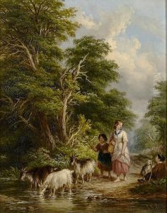 Driving Goats Across A Stream; Country Entertainments
