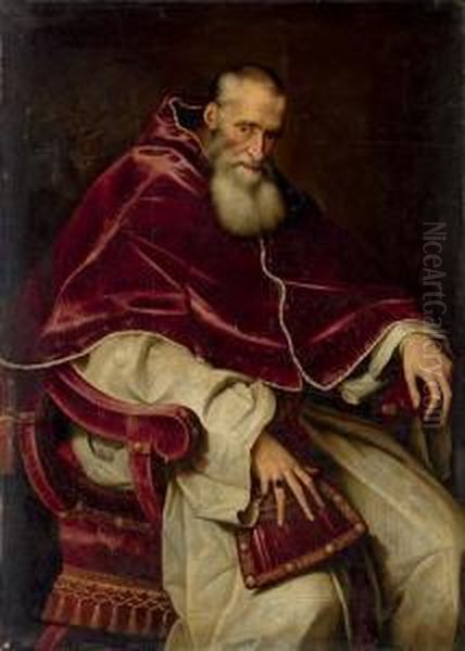 Portrait Of Alessandro Farnese
(1468-1549), Pope Paul Iii (1534-1549), Seated Three-quarter-length, In A
Papal Robes - view 1