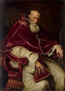 Portrait Of Alessandro Farnese 
(1468-1549), Pope Paul Iii (1534-1549), Seated Three-quarter-length, In A
 Papal Robes
