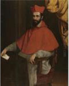 Portrait Of A Cardinal, Seated Behind A Desk, Holding A Note In His Right Hand by Scipione Pulzone